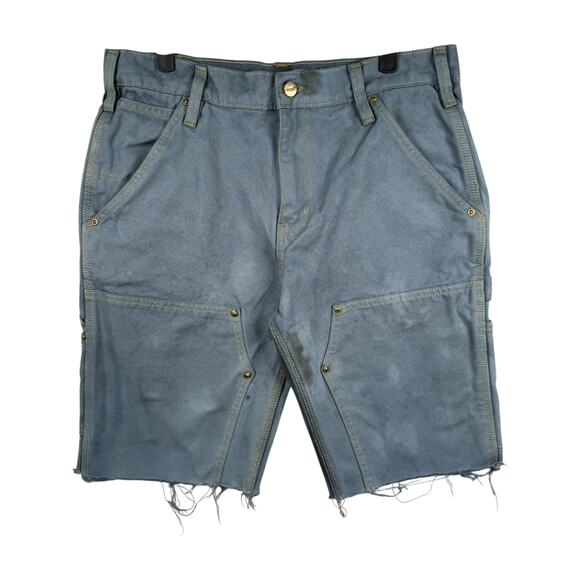 Vintage Carhartt Raw Hem Cut-out Utility Denim Shorts 34 - Picture 1 of 7